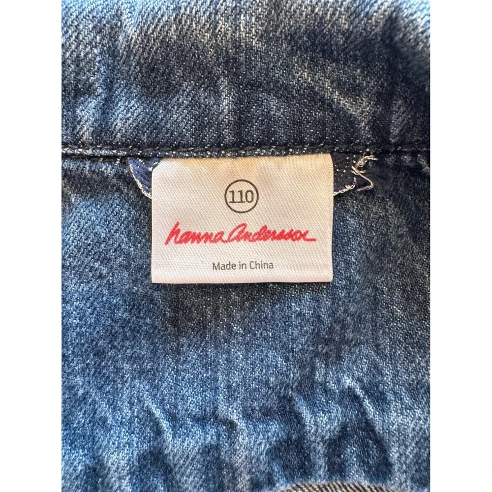 Hanna Andersson Embellished‎ Denim Jacket Distressed Floral Embroidered Size 5